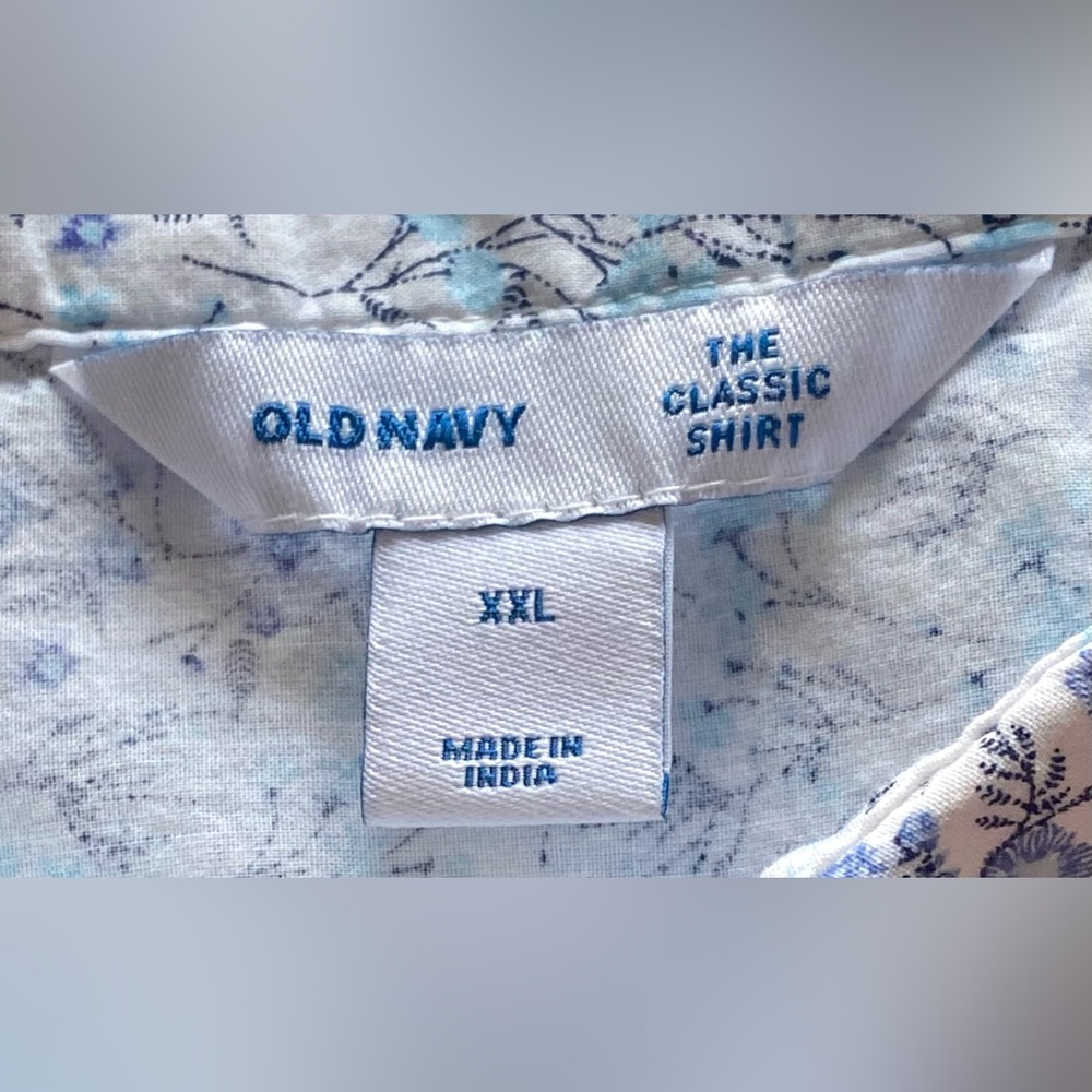 Old Navy Womens XXL Blue White Floral Button-Down Top Boho Cottagecore Classic - Picture 12 of 15